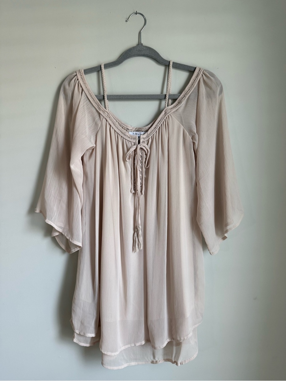 Purple Snow Cream Off-Shoulder Sheer Dress Tunic- Size M